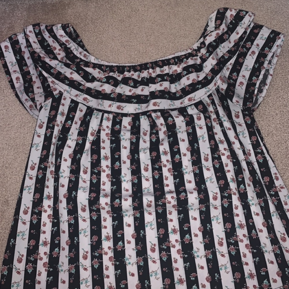 Striped black & white, floral, off the shoulder top